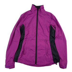 Maggie Lane Purple Black Packable Rain Jacket XS L/S Compact Wind/Water Resist